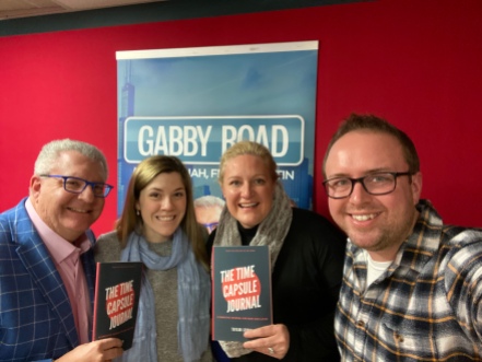 Taylor with Fred (left), Hannah (middle), and Justin (right) on Gabby Road Radio.
